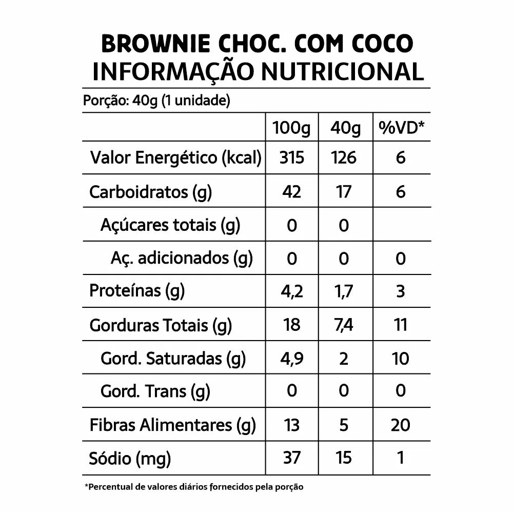 Brownie Chocolate C/Coco Zero Açúcar, Lactose e Glúten 10 unidades 40g Belive