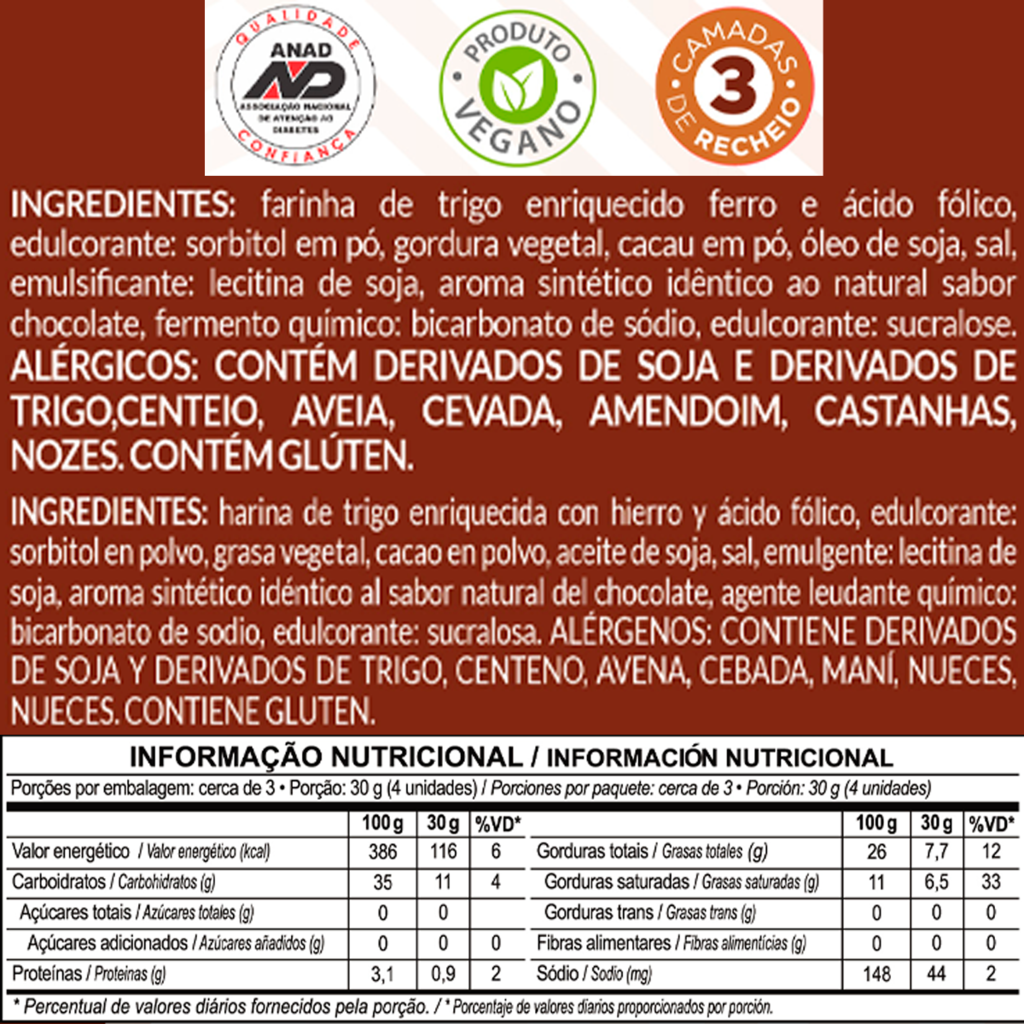 Toop Wafer Zero Açúcar e Zero Lactose 12x32g - Chocolate