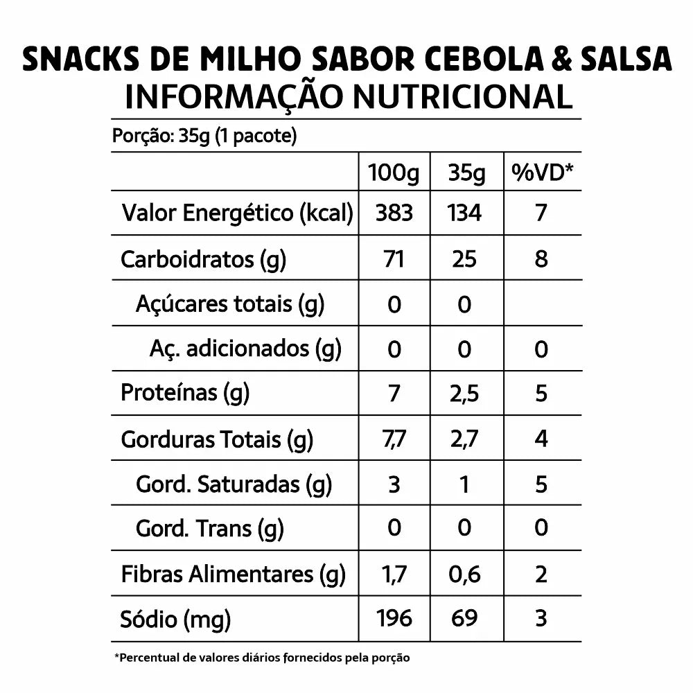 Snack Cebola & Salsa Sem Glúten Zero Lactose Belive Be Free! Pacote 35g