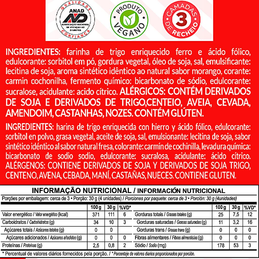 Toop Wafer Zero Açúcar e Zero Lactose 12x32g - Morango